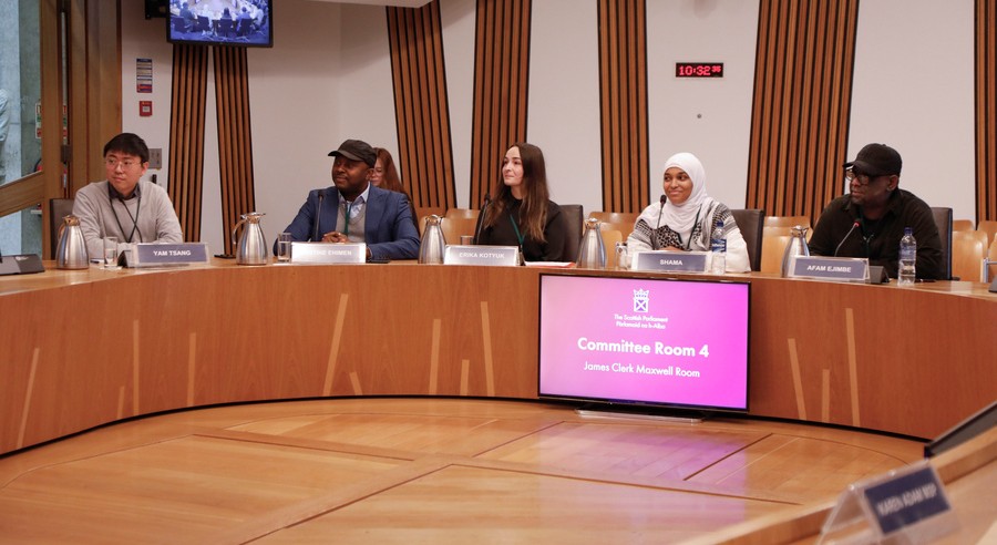 Citizens panel giving formal evidence to the Equalities, Human Rights and Civil Justice Committee at the Scottish Parliament.
